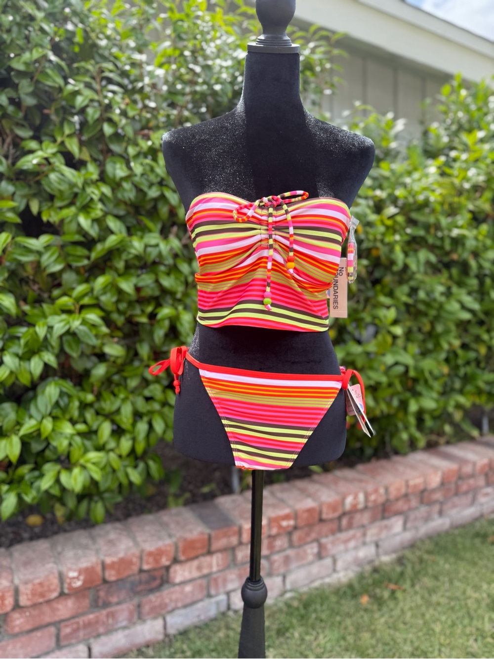 Striped Bandeau Bikini Set in Neon Multi - 2-Piece Women Swim
